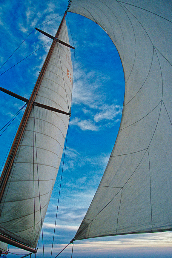 Cosmic Sails the Flowing Lines of a Center Cut Genoa on a Classic Wooden Sailboat Fine Art Photo