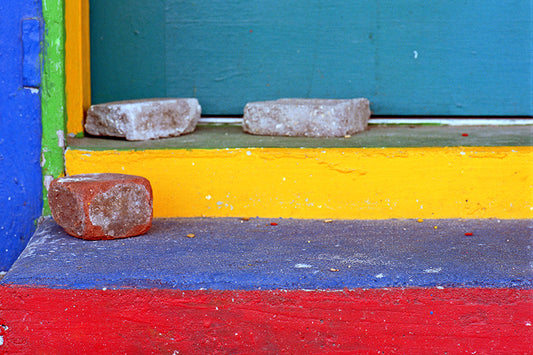 The Cosmic Doorstep: A Path to Happiness - Vibrant Fine Art Photo with Primary Colors