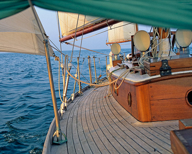 On the Beam- Classic Wooden Sailboat Under Sail on Lake Erie- Sailing Art