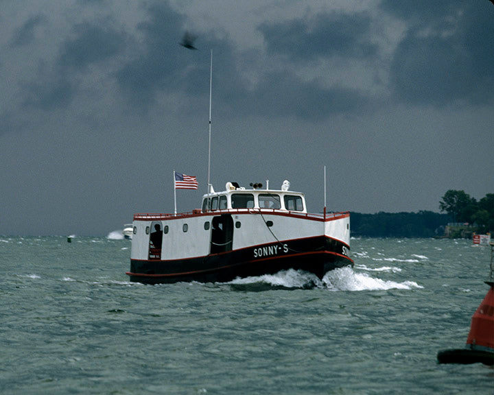 The Ferry Sonny S Approaches Put in Bay Harbor in Rough Weather on Lake Erie