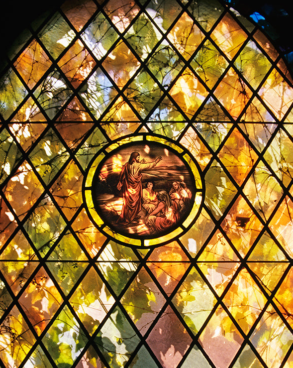 The Sun Shines Through Autumn Foliage and a Stained Glass Window  A Spiritual Fine Art Photo