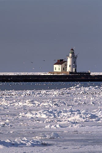 Cleveland Lighthouse in the Winter Lake Erie Art