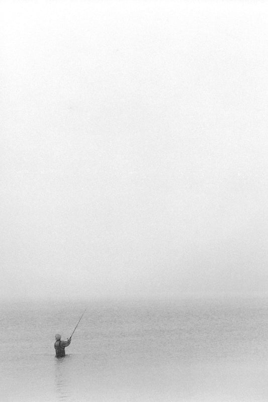 Surf Fishing, Black and White Fishing Photo