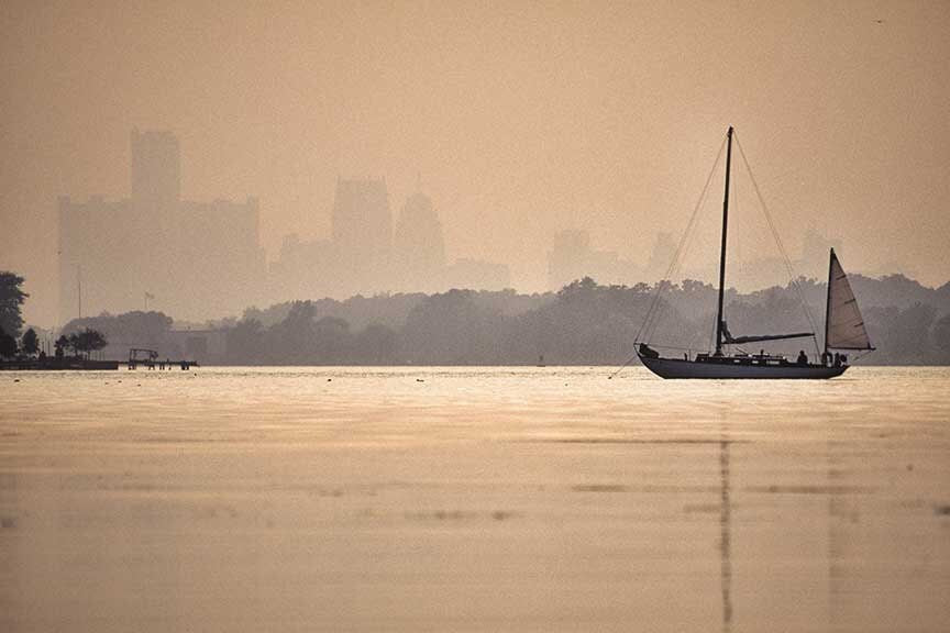 Anchored Classic Sailboat, Detroit, Belle Island, Wall Art