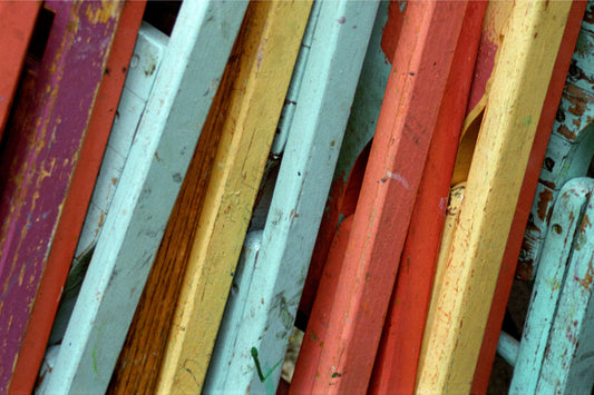 Pastel Folding Chairs Leaning Against a Porch Fine Art Photograph