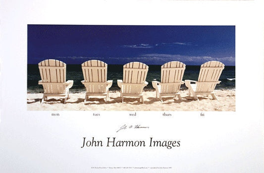 Five  Adirondack Chairs on the Beach A Fine Art Poster