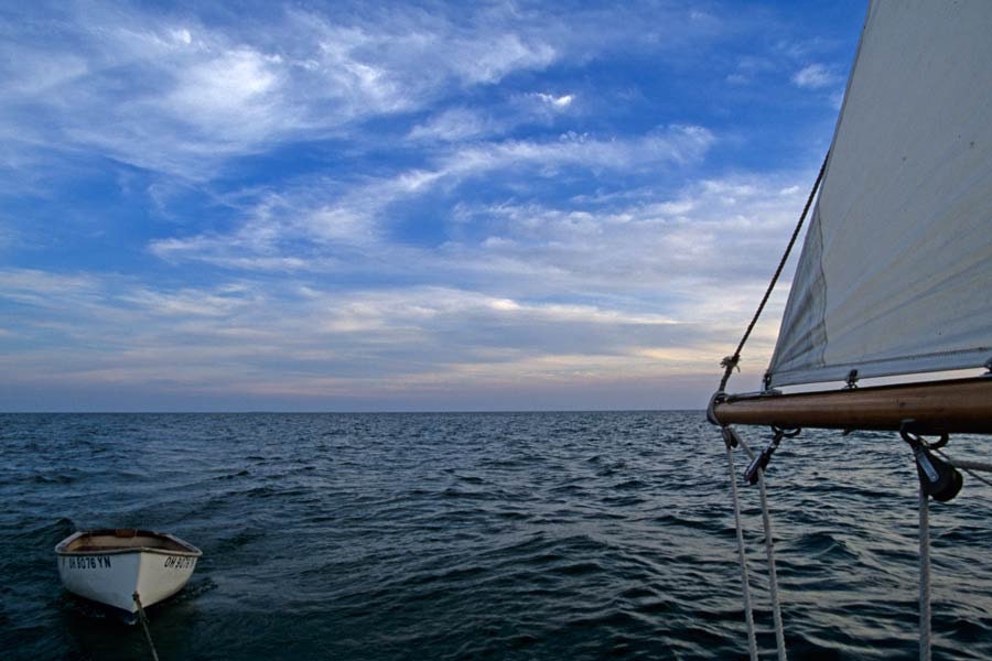 Classic Connie Dingy and Wooden Sailboat on Lake Erie Wall Art Print