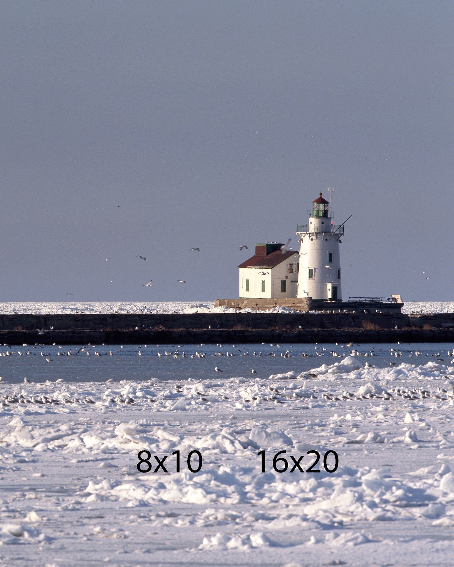 Cleveland Lighthouse in the Winter Lake Erie Art